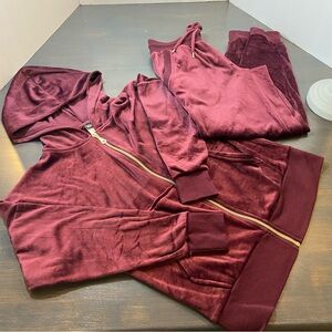 Felina Velour Tracksuit Set (hoodie + joggers), size XS, color burgundy/wine, NW